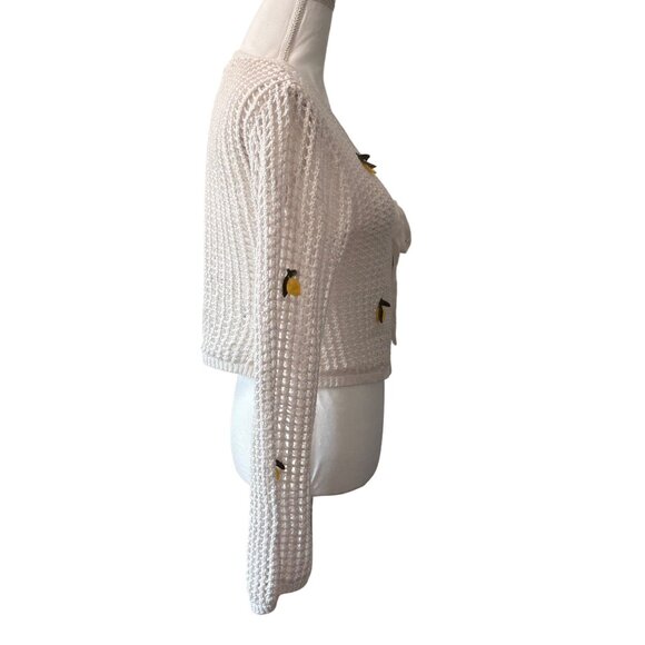 White Knit Cardigan With Yellow Lemon Embroidery & Tie Front Closure Womens XL - Picture 4 of 14
